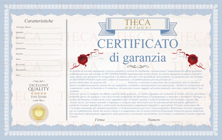 Watch accessories Watch guarantee Watch Certificates Watch certificates size 297x210 item a